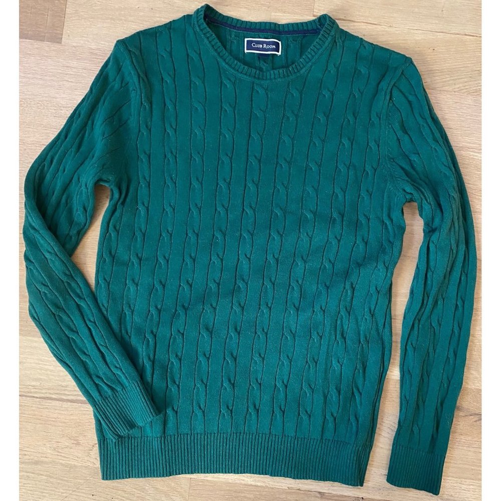 CLUB ROOM - CABLE KNIT CREWNECK SWEATER - 100% COTTON - GREEN - SMALL